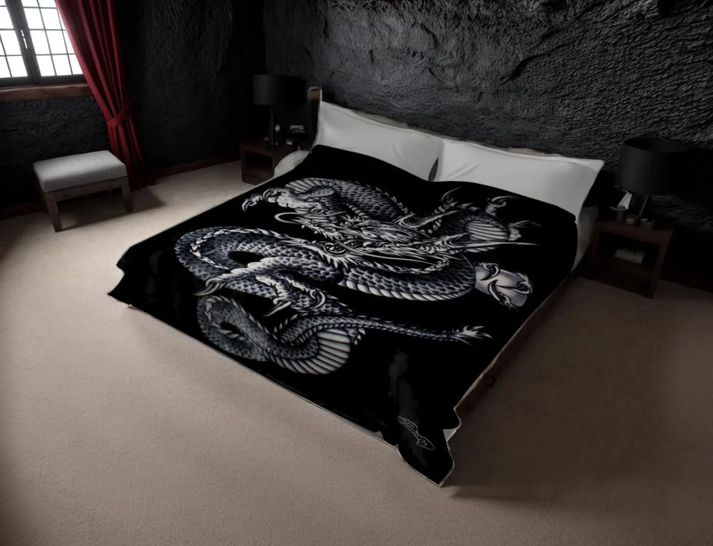 SOLARON Korean Super Thick Heavy Weight Mink Blanket (King, Dragon Black)