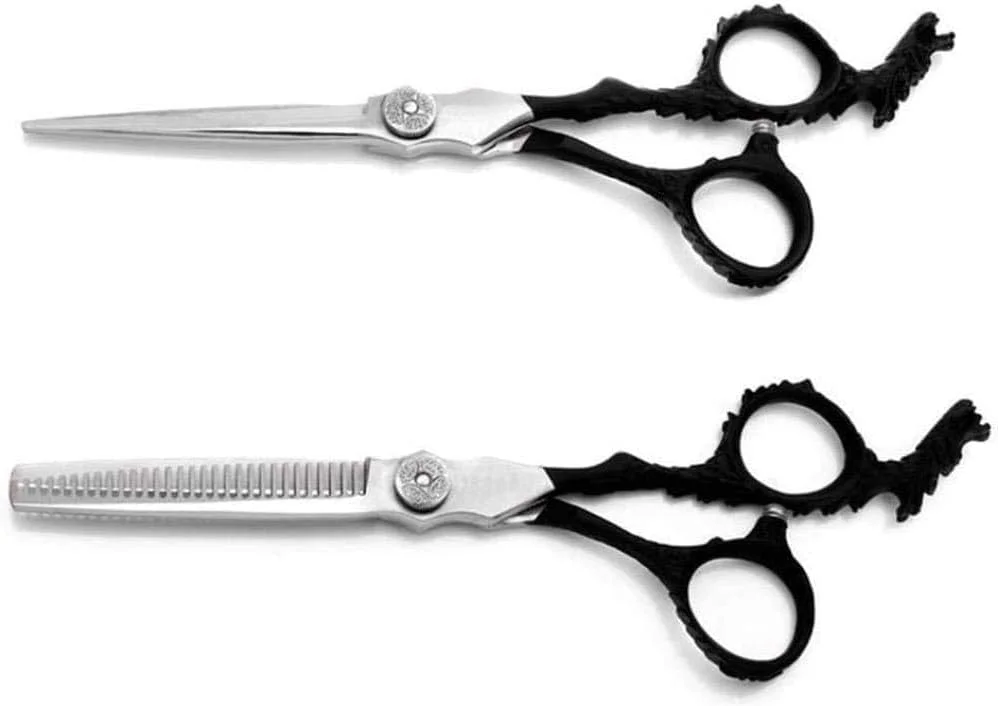 قیچی آرایشگری ENPAP، قیچی تیز آرایشگری با دسته اژدهای نفیس نقره ای مشکی 6 اینچی، قیچی آرایشگری استیل ضد زنگ و قیچی پیتاژ، مناسب برای آرایشگاه ها یا استفاده در منزل