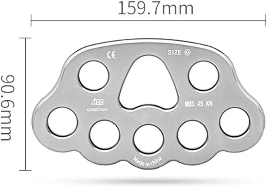 قرقره کوهنوردی قرقره طناب نوردی درخت نوردی 45 کیلونیوتن، قرقره آلیاژ آلومینیوم منیزیم با ضلع ثابت، صفحه جزء نیرو 8 سوراخ، 90.6x159.7 میلی متر