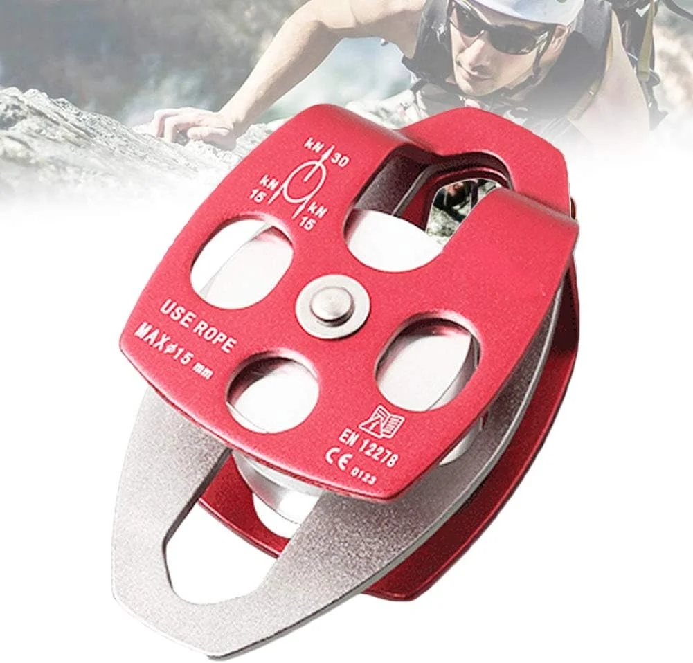 قرقره تک تسمه سه سوراخه بلبرینگ 30KN، تجهیزات نجات در ارتفاع، قرقره چرخان جانبی فلزی در فضای باز، 150x82 میلی متر