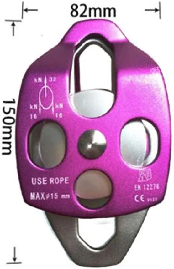 قرقره تک تسمه سه سوراخه بلبرینگ 30KN، تجهیزات نجات در ارتفاع، قرقره چرخان جانبی فلزی در فضای باز، 150x82 میلی متر