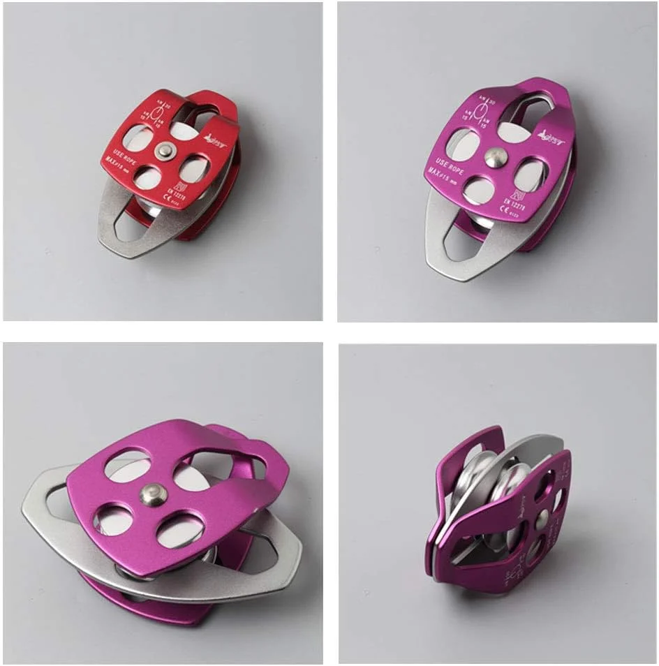 قرقره تک تسمه سه سوراخه بلبرینگ 30KN، تجهیزات نجات در ارتفاع، قرقره چرخان جانبی فلزی در فضای باز، 150x82 میلی متر