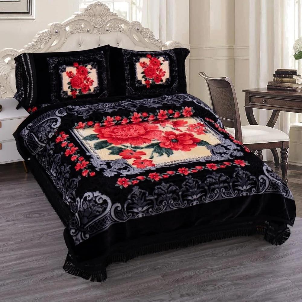 ست پتو فوق العاده نرم استارگلد 4 تکه سایز کینگ دولایه 160x220 سانتی متر، مدل SG-BLC640 (مشکی)