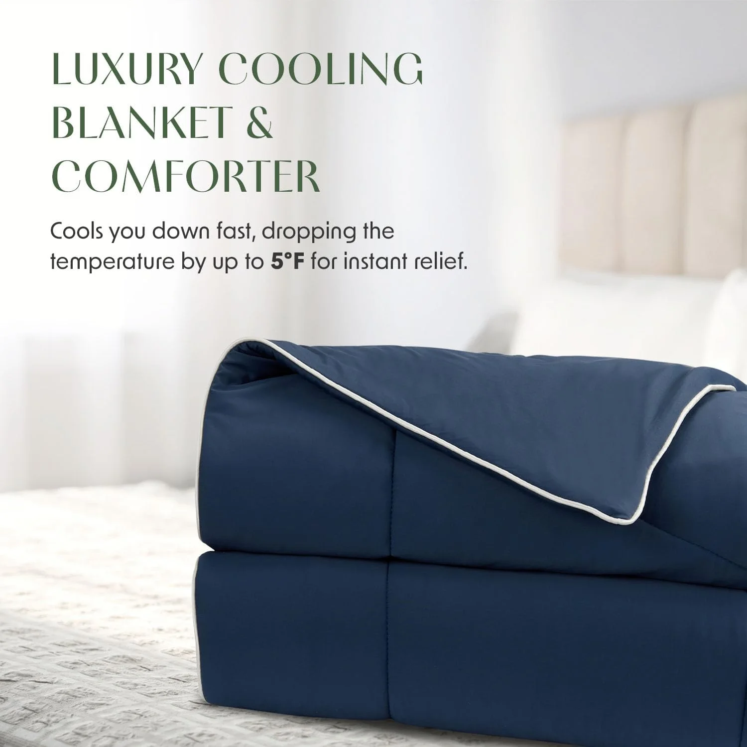 پتو و لحاف خنک کننده Springtree Home | پتو خنک کننده سایز یک نفره - 152cm x 228cm | ایده آل برای افراد گرمایی | مناسب برای تمام فصول | سبک و قابل تنفس | یک نفره - آبی تیره