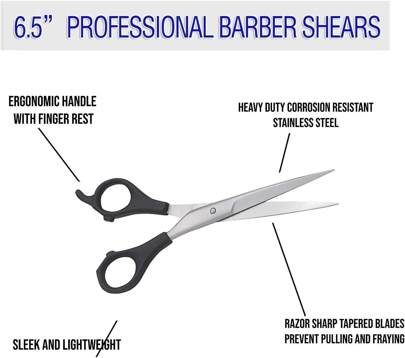 ست قیچی آرایشگری حرفه ای بلند BEAUTRISTRO، قیچی موی استیل ضد زنگ تیز به همراه یک قیچی اره ای دو طرفه، 6.5 اینچ (مجموعه 2 عددی)