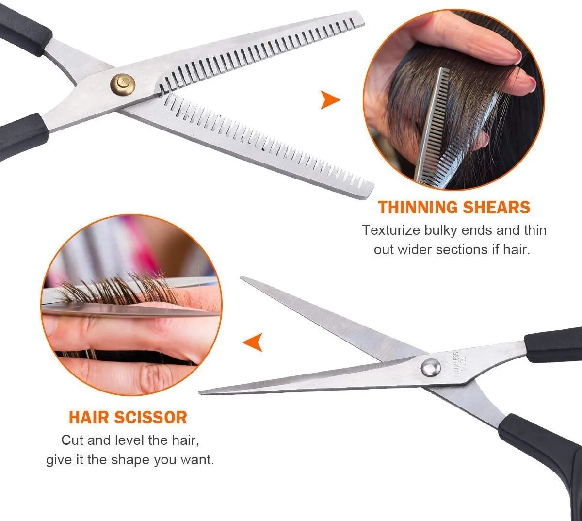 ست قیچی آرایشگری حرفه ای بلند BEAUTRISTRO، قیچی موی استیل ضد زنگ تیز به همراه یک قیچی اره ای دو طرفه، 6.5 اینچ (مجموعه 2 عددی)