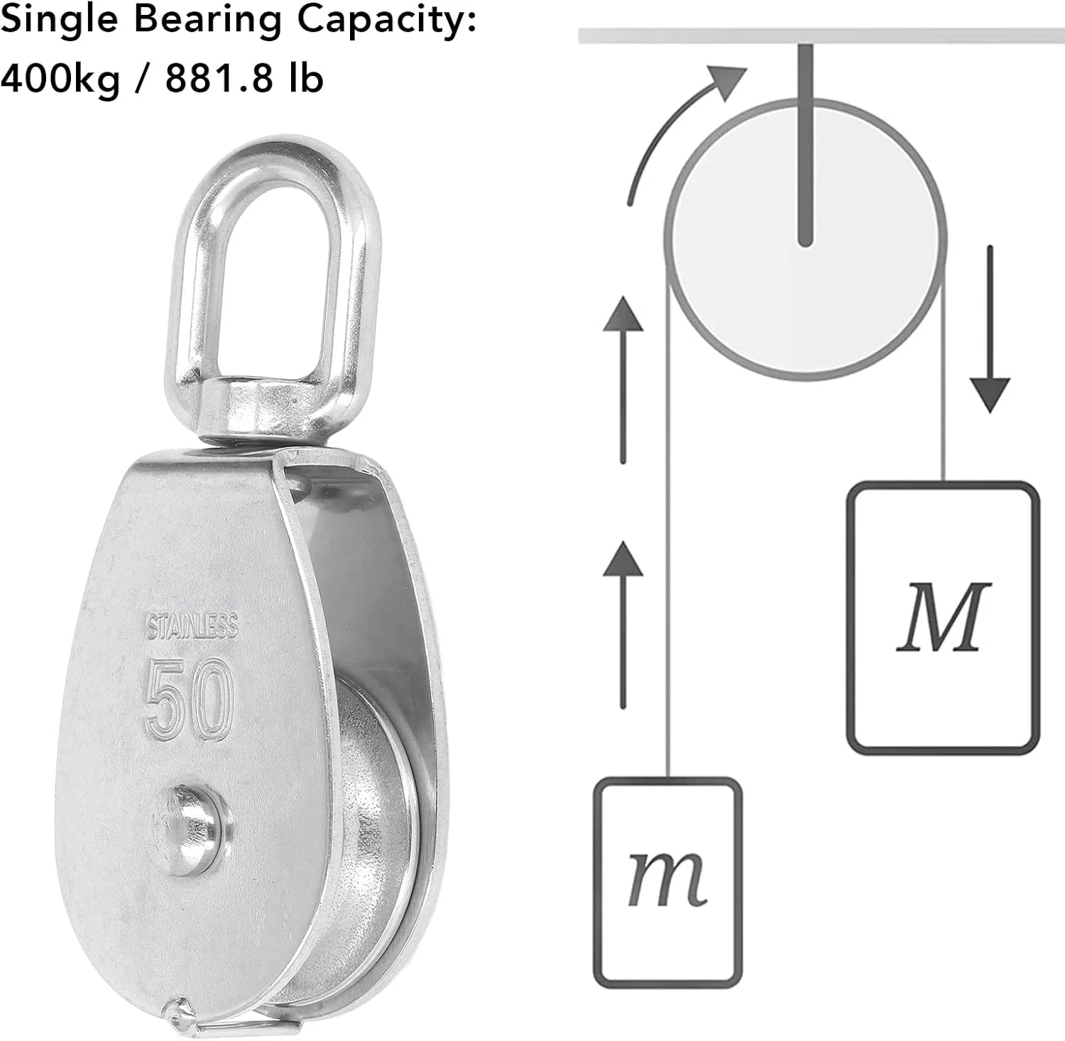 مجموعه قرقره تکی NDNCZDHC شامل 3 عدد، ظرفیت باربری تکی 400 کیلوگرم، قرقره کابل استیل ضد زنگ M50 U شکل