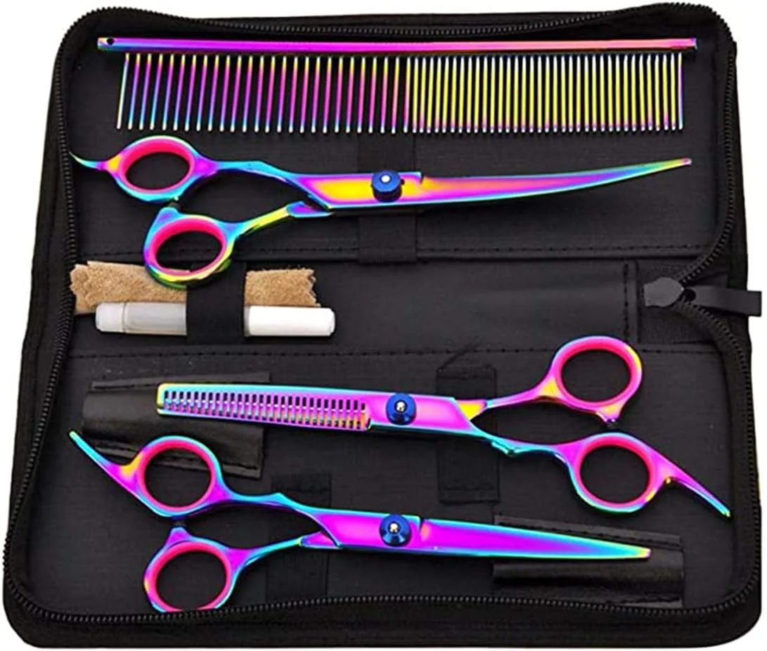 مجموعه قیچی آرایشگری سگ ELECDON، مجموعه قیچی رنگارنگ حیوانات خانگی، مجموعه قیچی دندانه دار برای کوتاه کردن موی حیوانات خانگی، قیچی شانه ای استیل ضد زنگ برای نازک کردن مو، کیت قیچی منحنی آرایشگری حیوانات خانگی 7 اینچی مجموعه قیچی آرایشگری سگ ELECDON، مجموعه قیچی رنگارنگ حیوانات خانگی، مجموعه قیچی دندانه دار برای کوتاه کردن موی حیوانات خانگی، قیچی شانه ای استیل ضد زنگ برای نازک کردن مو، کیت قیچی منحنی آرایشگری حیوانات خانگی 7 اینچی