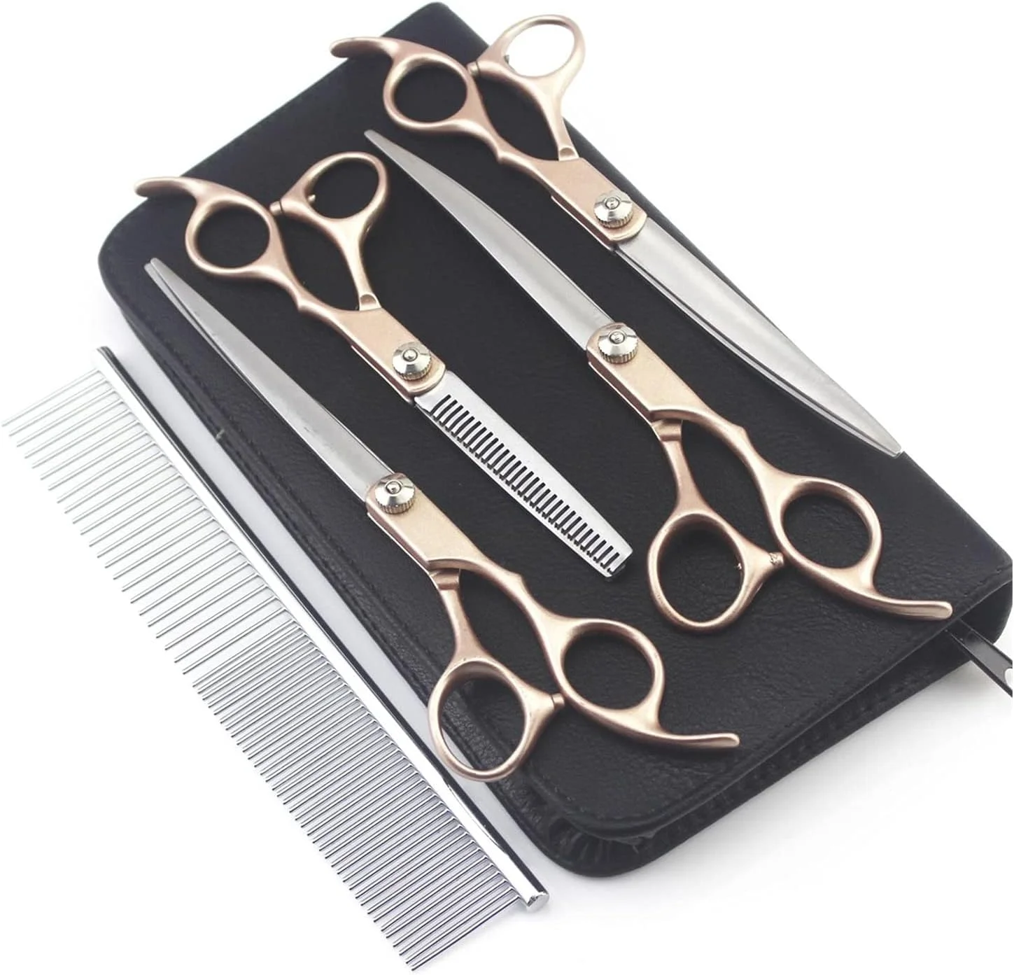 ست قیچی آرایشگری سگ حرفه ای JHQWIDD با دسته طلایی 7 اینچی، شامل قیچی های خمیده، ابزار آرایشگر حیوانات خانگی برای مردان، زنان، حیوانات خانگی، آرایشگاه خانگی (قیچی پیتاژ) ست قیچی آرایشگری سگ حرفه ای JHQWIDD با دسته طلایی 7 اینچی، شامل قیچی های خمیده، ابزار آرایشگر حیوانات خانگی برای مردان، زنان، حیوانات خانگی، آرایشگاه خانگی (قیچی پیتاژ)