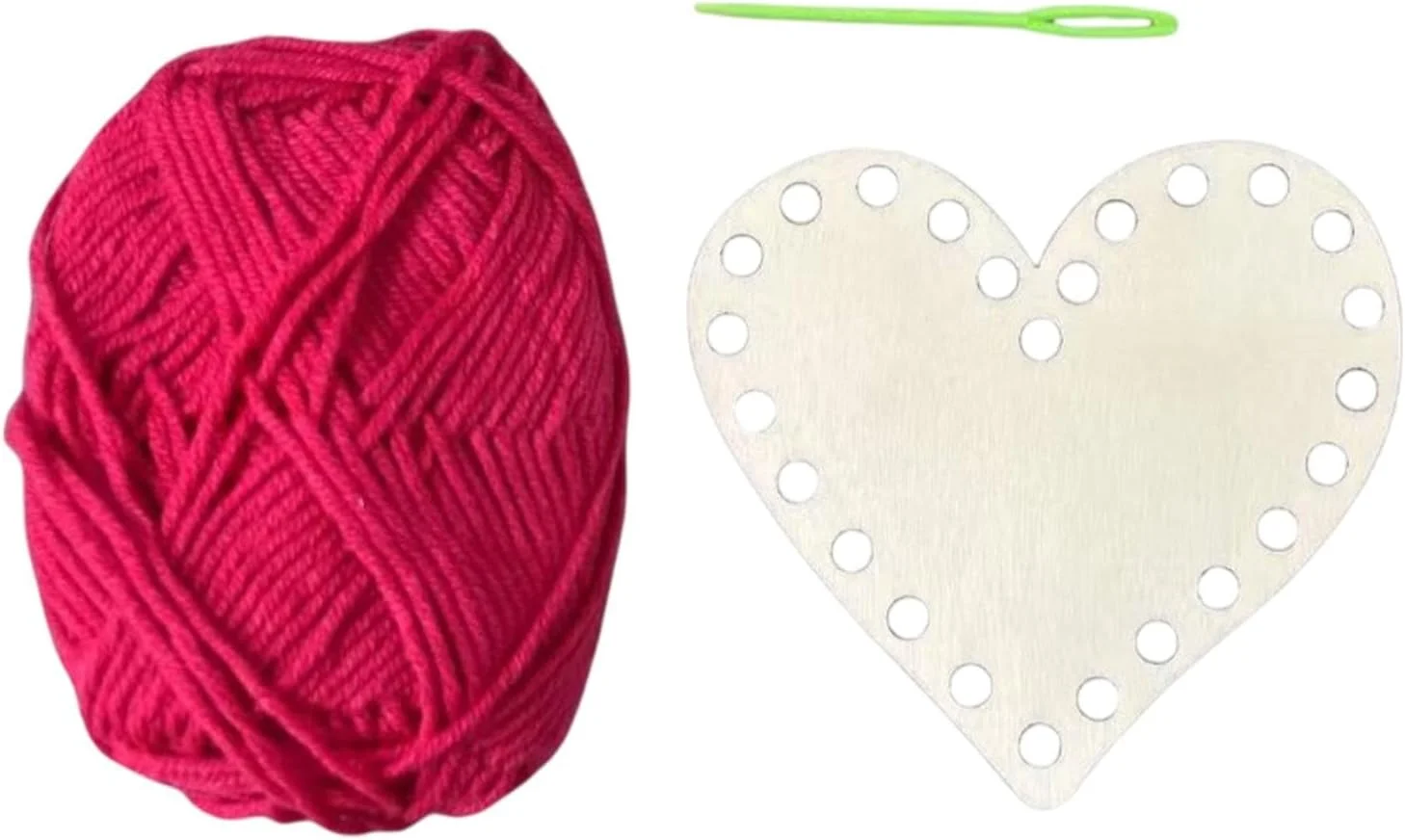 کفی سبد برای قلاب بافی | ست سبد چوبی بافتنی طرح قلب | ست صنایع دستی چوبی روز ولنتاین با نخ پنبه ای و سوزن برای دکوراسیون روز ولنتاین و روز مادر