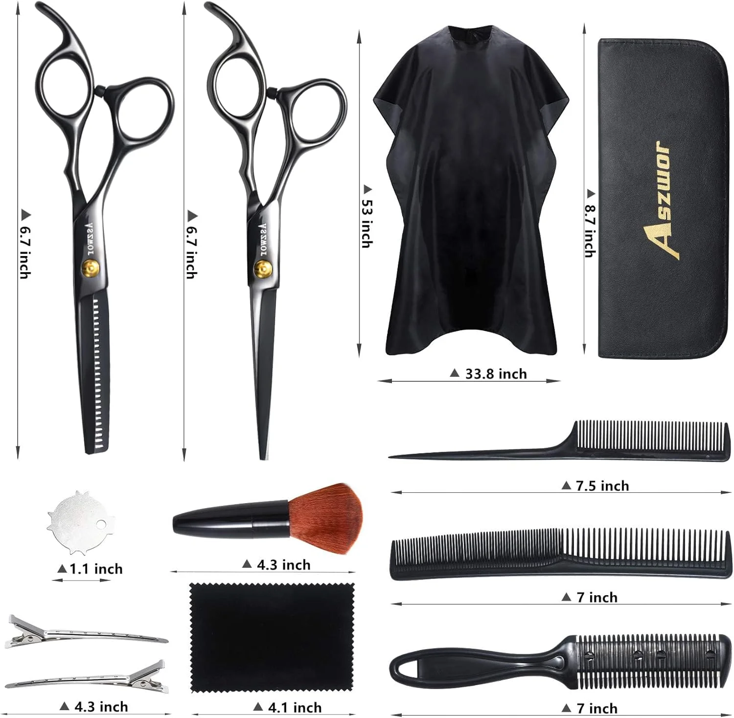 ست قیچی آرایشگری Aszwor شامل 12 تکه، ست قیچی پیرایش مو، ست قیچی حرفه ای اصلاح مو به همراه قیچی اصلاح، قیچی اره ای، شانه، شنل، گیره، مناسب برای آرایشگاه، سالن، منزل ست قیچی آرایشگری Aszwor شامل 12 تکه، ست قیچی پیرایش مو، ست قیچی حرفه ای اصلاح مو به همراه قیچی اصلاح، قیچی اره ای، شانه، شنل، گیره، مناسب برای آرایشگاه، سالن، منزل