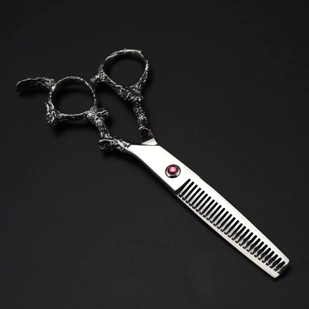 قیچی آرایشگری مو، 6 اینچ حرفه ای فولاد 440c دسته اژدها نقره ای ابزار آرایشگری قیچی مو قیچی های پیتاژ آرایشگر (قیچی پیتاژ)