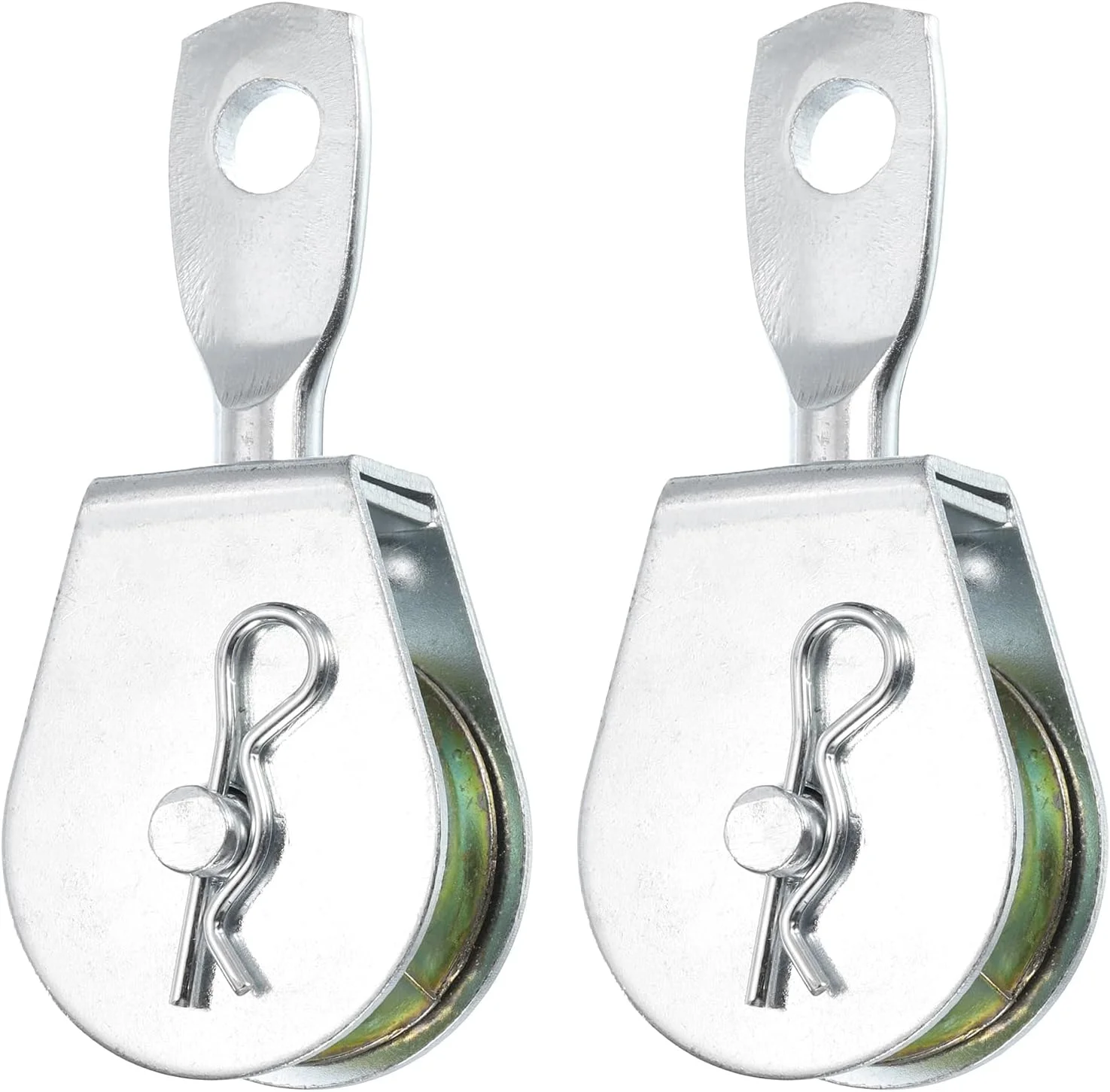 بسته 2 عددی قرقره تکی 90 میلی متری QUARKZMAN، قرقره سیم آویز آهنی، قرقره طناب با پوشش روی