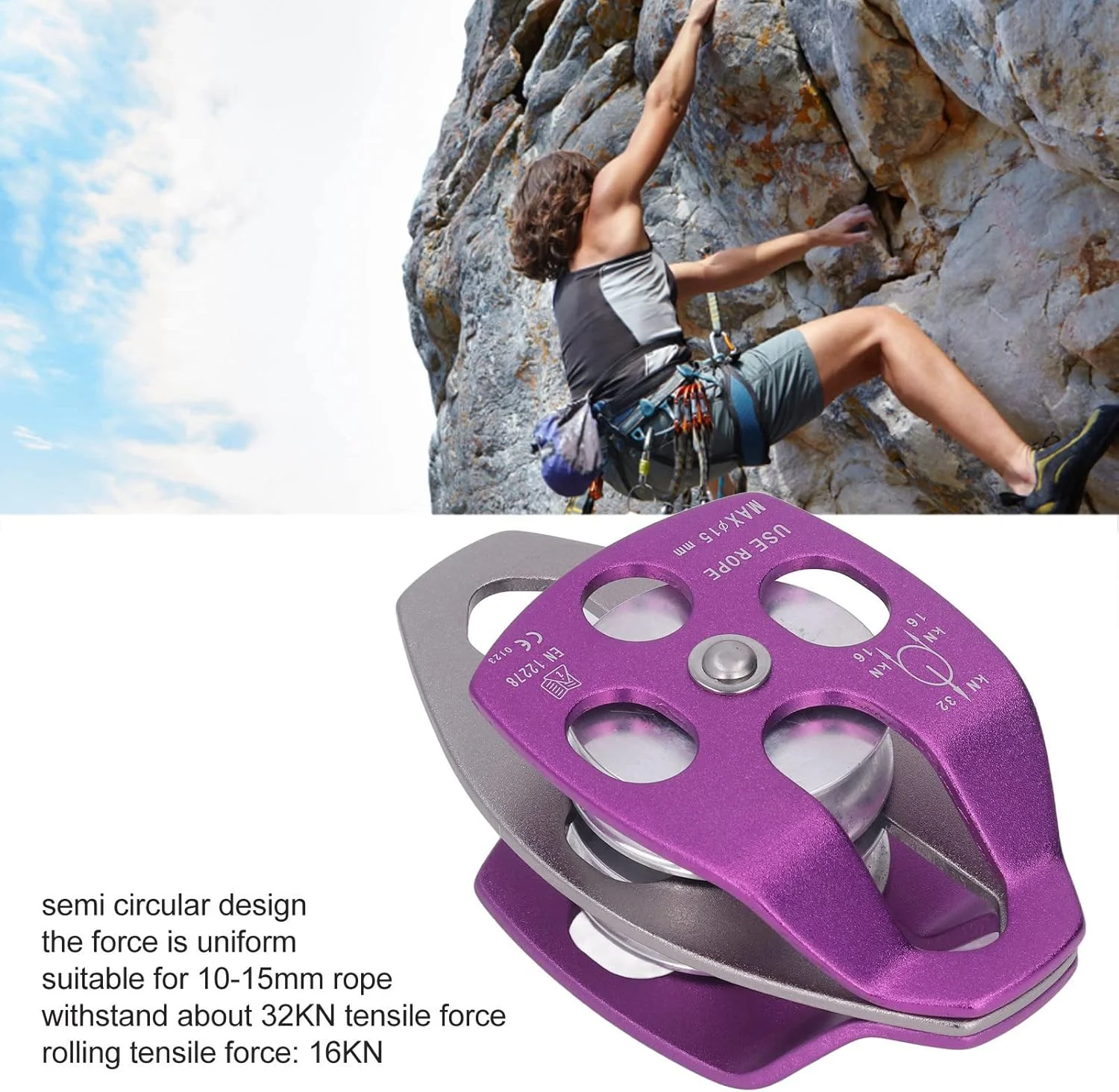 قرقره صخره نوردی دو طرفه آلومینیومی RvSky - بنفش، با مقاومت بالا، مناسب برای استفاده های سنگین و طراحی مقاوم در برابر سایش قرقره صخره نوردی دو طرفه آلومینیومی RvSky - بنفش، با مقاومت بالا، مناسب برای استفاده های سنگین و طراحی مقاوم در برابر سایش