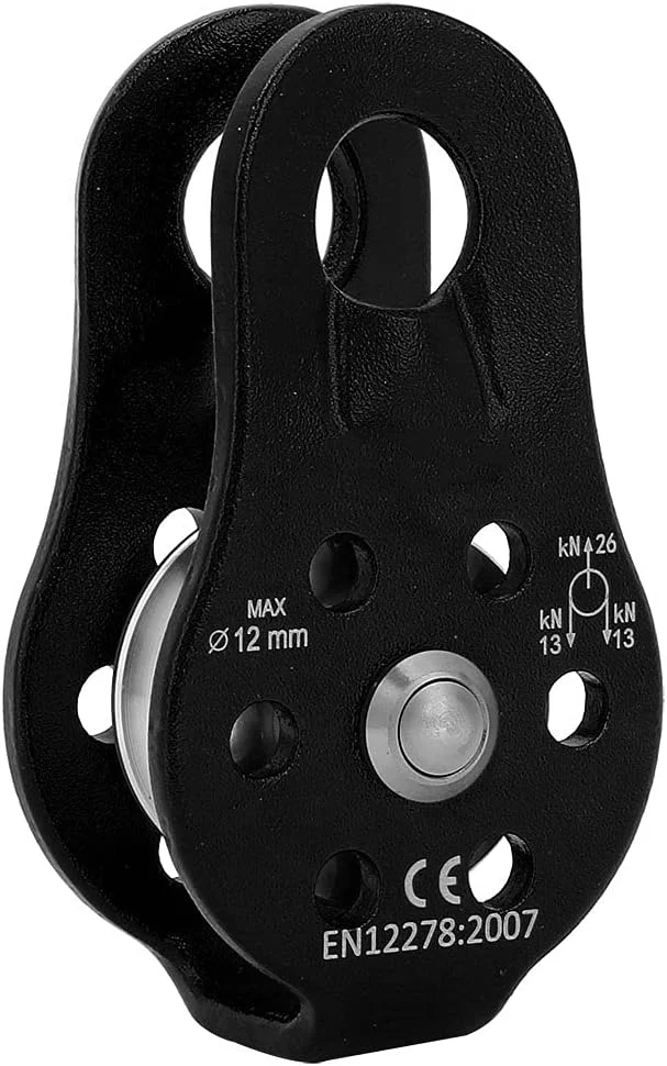 قرقره تک محور گردان POENVFPO، سوراخ کوچک 12 میلی متر | سوراخ بزرگ 14 میلی متر، قرقره سنگنوردی آلیاژ آلومینیوم 26KN