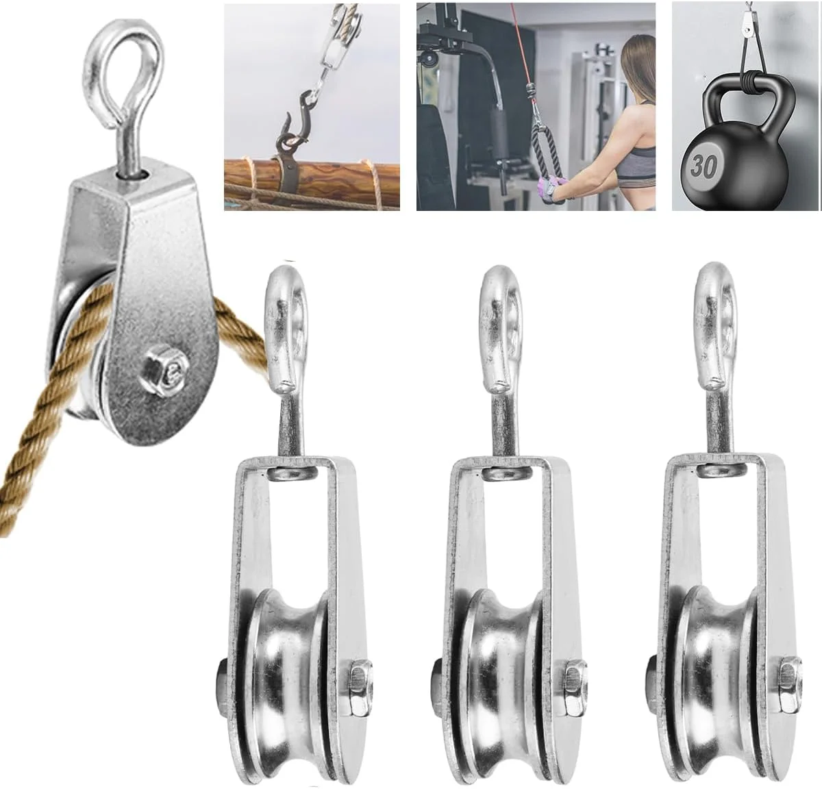 بلوک قرقره تکی M25، بلوک قرقره استیل ضد زنگ 304، قرقره چرخان 360 درجه، قرقره تکی سنگین، سیستم چرخ قرقره برای طناب 11 میلی متری، بند رخت، باشگاه، جرثقیل، ظرفیت بار 30 کیلوگرم