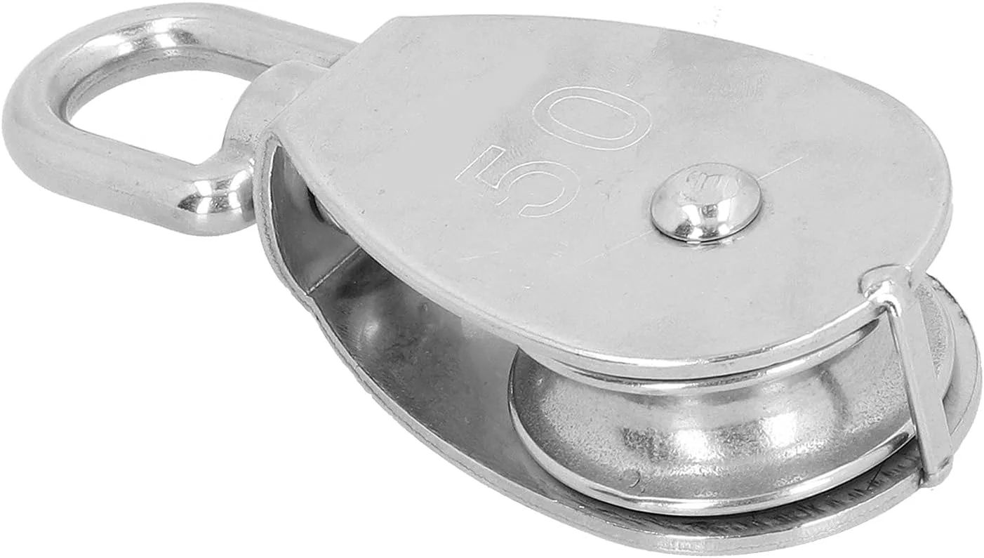 دو عدد قرقره تکی، قلاب طناب سیمی فولاد ضد زنگ به فلکه کششی، مورد استفاده به عنوان قرقره ثابت و بالابر برای کشش طناب سیمی دو عدد قرقره تکی، قلاب طناب سیمی فولاد ضد زنگ به فلکه کششی، مورد استفاده به عنوان قرقره ثابت و بالابر برای کشش طناب سیمی