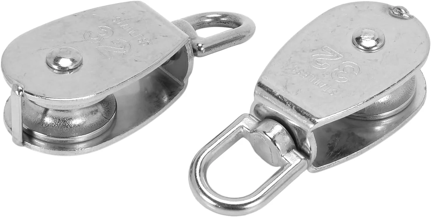 دو عدد قرقره 32 میلی متری، مجموعه قرقره تکی از جنس استنلس استیل 304، غلتک قرقره پوسته برای ظرفیت بار (250 کیلوگرم)