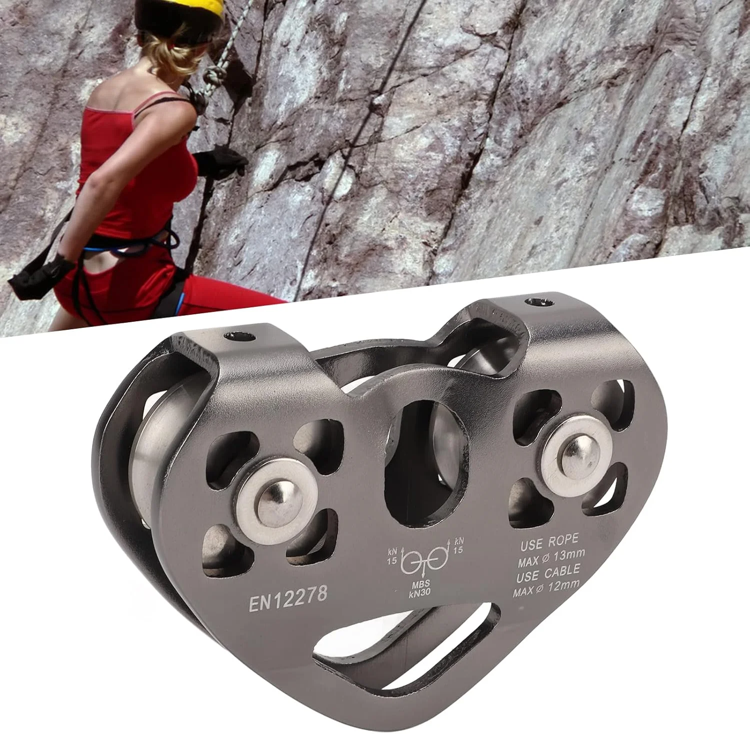 قرقره Phefop، قرقره سرعت، زیپ لاین، مقعر، کوچک و سبک وزن، بلبرینگ دوبل، کاهش بار، کاهش سایش، روان، ساخته شده از آلیاژ آلومینیوم، برای کوهنوردی