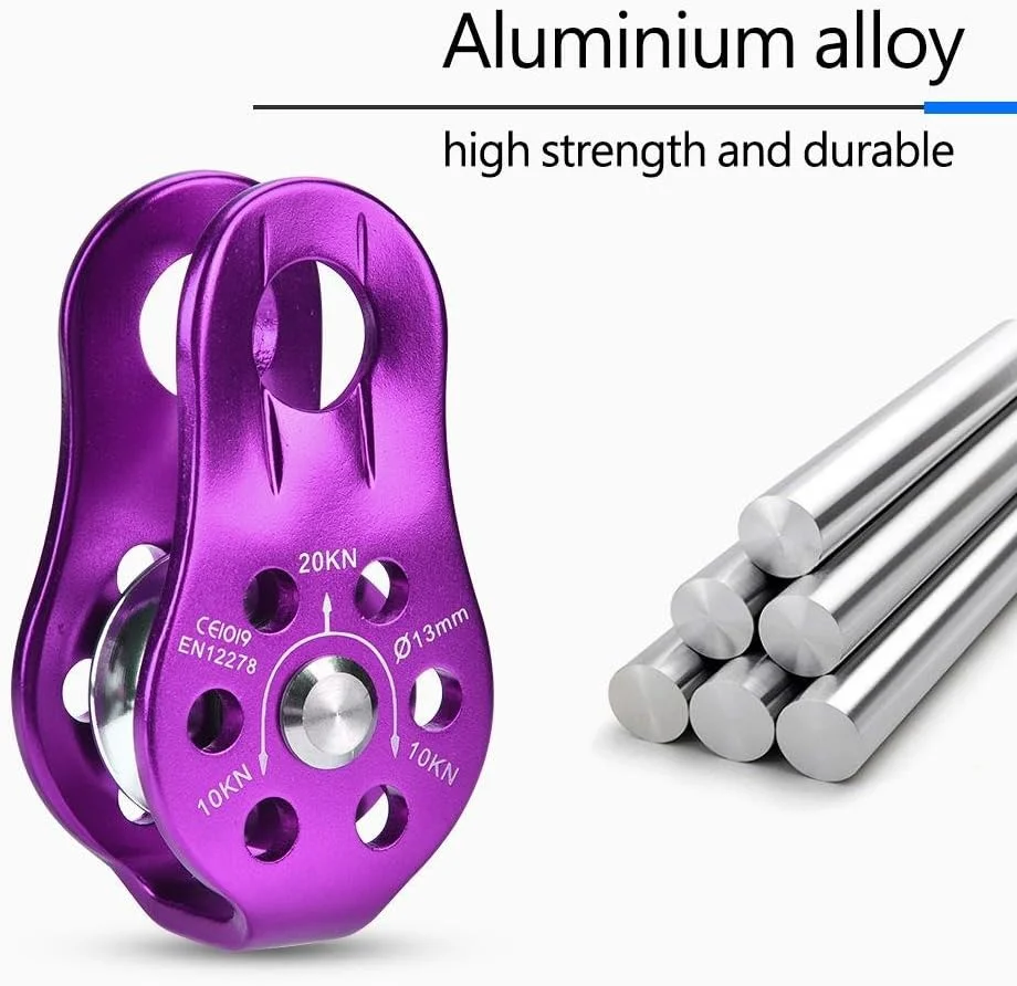 میکرو قرقره، آلیاژ آلومینیوم سنگین وظیفه ثابت تک چرخشی طناب قرقره بلوک لوازم جانبی تجهیزات ایمنی کوهنوردی