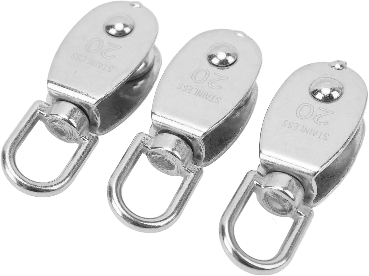 بلوک قرقره، غلتک قرقره، قرقره کابل بالابر، مجموعه 3 عددی بلوک قرقره تکی نوع U مدل M20، چرخ تریلر سیم آویز استیل ضد زنگ چرخان 360 درجه با بالابر