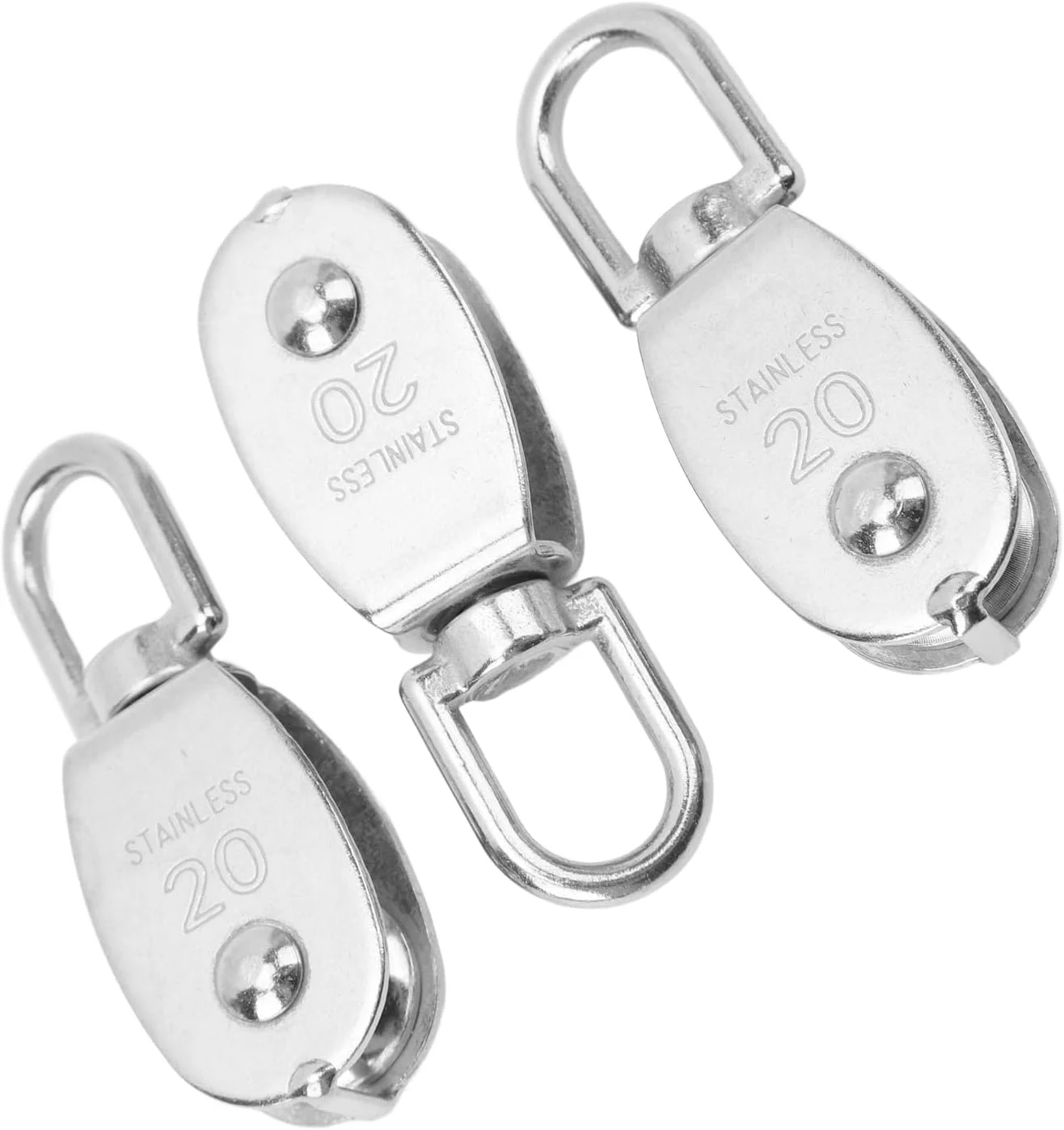 بلوک قرقره، غلتک قرقره، قرقره کابل بالابر، مجموعه 3 عددی بلوک قرقره تکی نوع U مدل M20، چرخ تریلر سیم آویز استیل ضد زنگ چرخان 360 درجه با بالابر