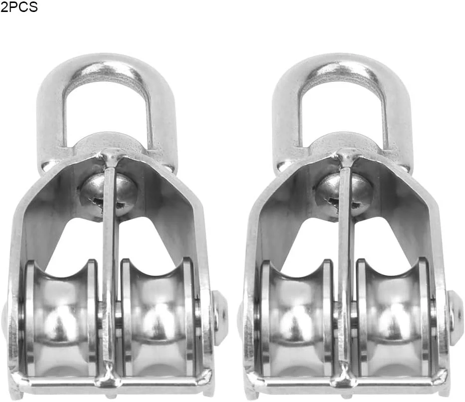 بلوک قرقره، غلتک قرقره، 2 عدد قرقره ثابت استیل 304، قرقره چرخ تکی گردان، بلوک بارگیری بالابر، قرقره بالابر دو چرخ، قرقره طناب بالابر گردان تک چرخ سنگین