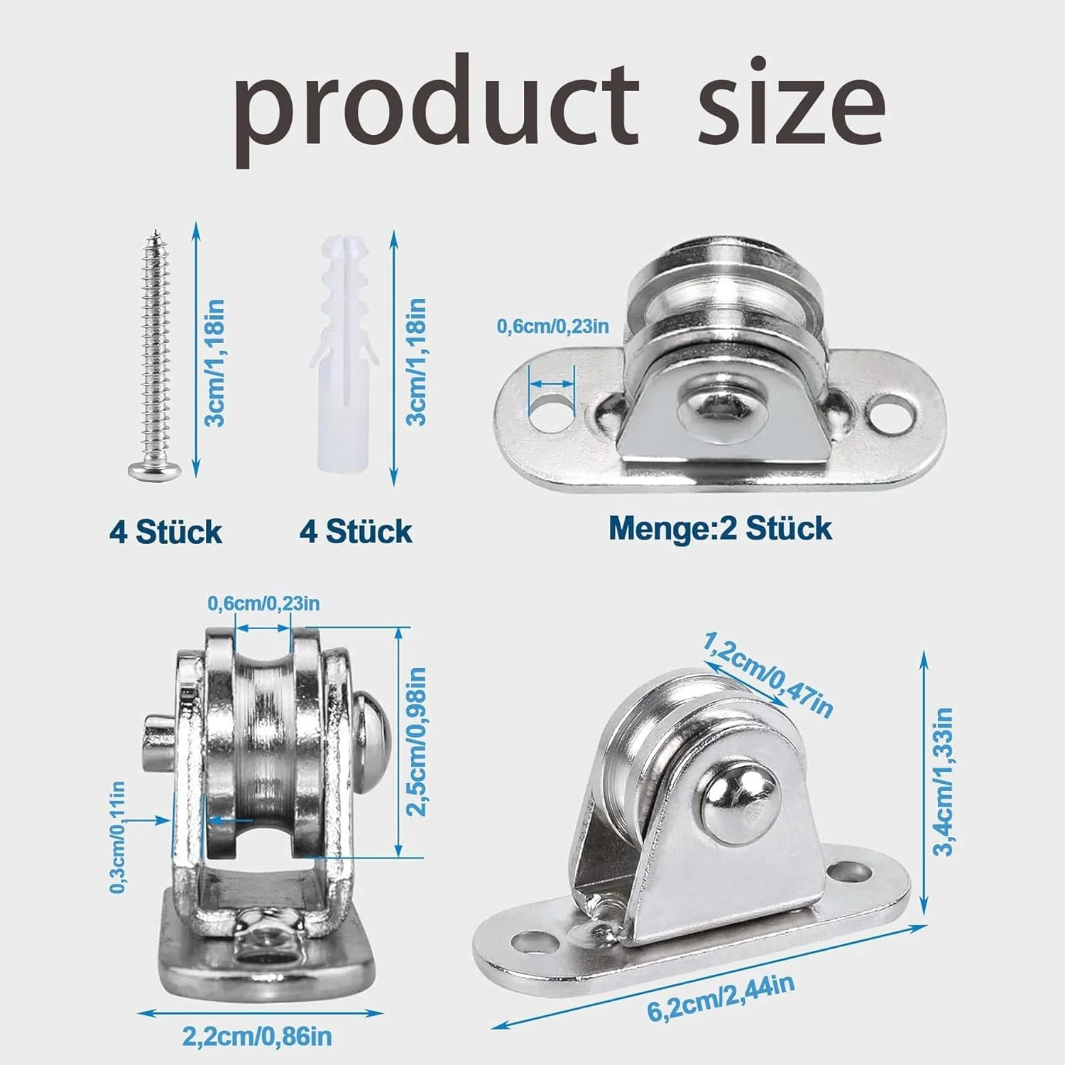 قرقره فلزی، قرقره بلوک ایستاده، قرقره با بلبرینگ دوبلکس، به همراه 4 پیچ و 4 آستین پلاستیکی سفید، قرقره طناب با بلبرینگ، قرقره بلوک ایستاده برای طناب، بسته 2 عددی، بسته 2 عددی
