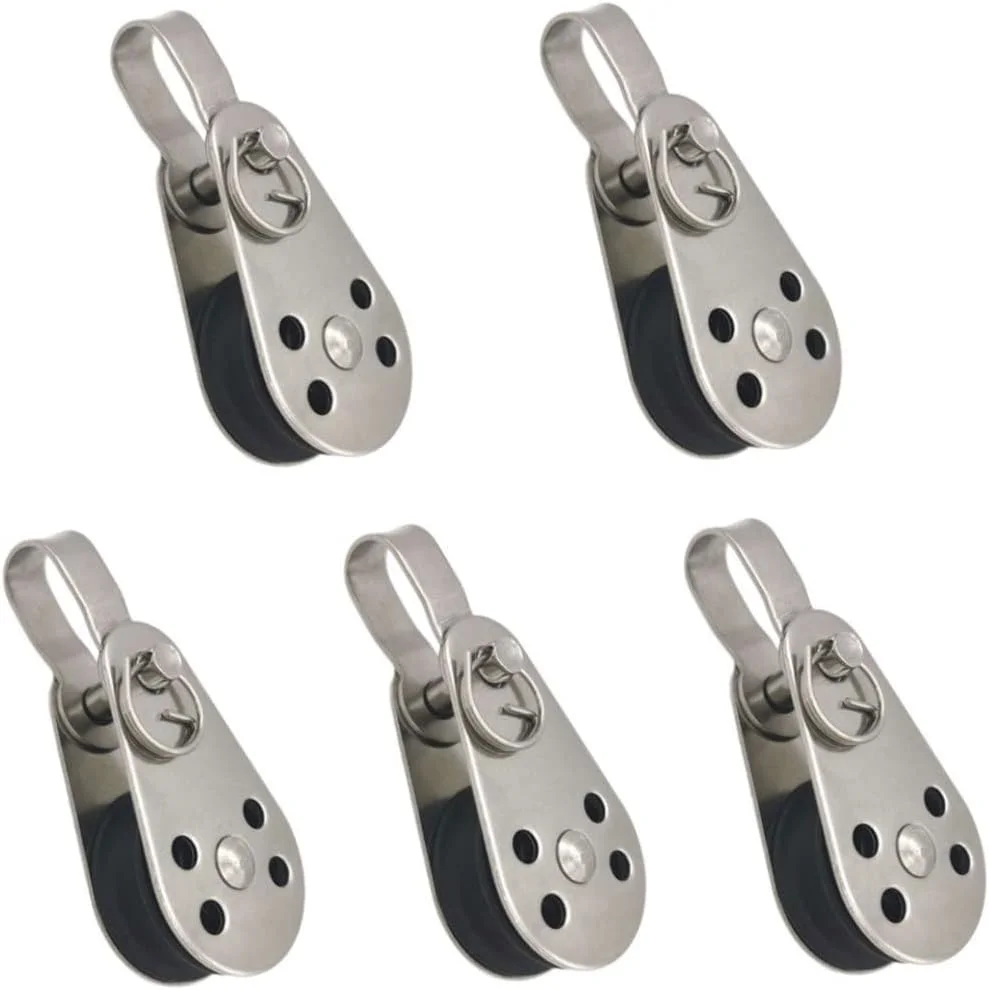 بلوک قرقره، 5 عدد قرقره غلتکی لنگر قایق کایاک، بلوک قرقره تکی استیل ضد زنگ، بلوک قرقره سیم بکسل، بلوک بادبانی سنگین برای سیم طناب شستشو باشگاه دریایی، قرقره