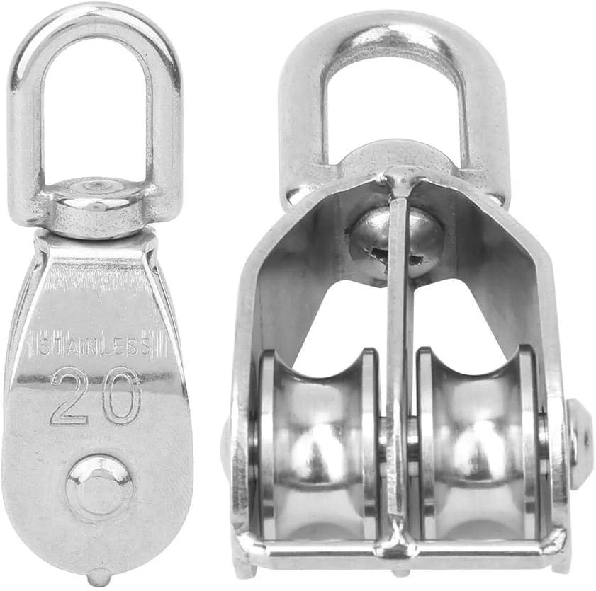 بسته 2 تایی قرقره ساخته شده از استیل ضد زنگ 304 مدل M20 قرقره ثابت با چرخ دوبل برای بالابر کابل