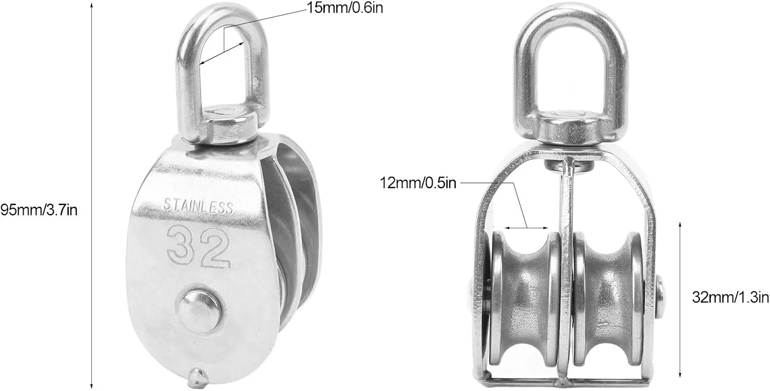 قرقره، غلتک قرقره، غلتک قرقره استیل ضد زنگ، 2 عدد قرقره دوبل چرخ غلتکی M32 با قابلیت چرخش 360 درجه از جنس استیل ضد زنگ برای کابل، قرقره ها قرقره، غلتک قرقره، غلتک قرقره استیل ضد زنگ، 2 عدد قرقره دوبل چرخ غلتکی M32 با قابلیت چرخش 360 درجه از جنس استیل ضد زنگ برای کابل، قرقره ها