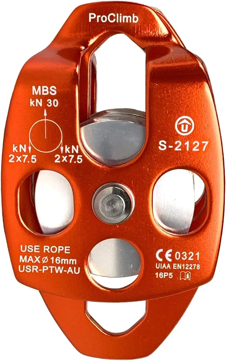 قرقره طناب آلومینیومی بزرگ ProClimb 30kN - تک/دو شیار، دارای گواهینامه CE/UIAA قرقره طناب آلومینیومی بزرگ ProClimb 30kN - تک/دو شیار، دارای گواهینامه CE/UIAA