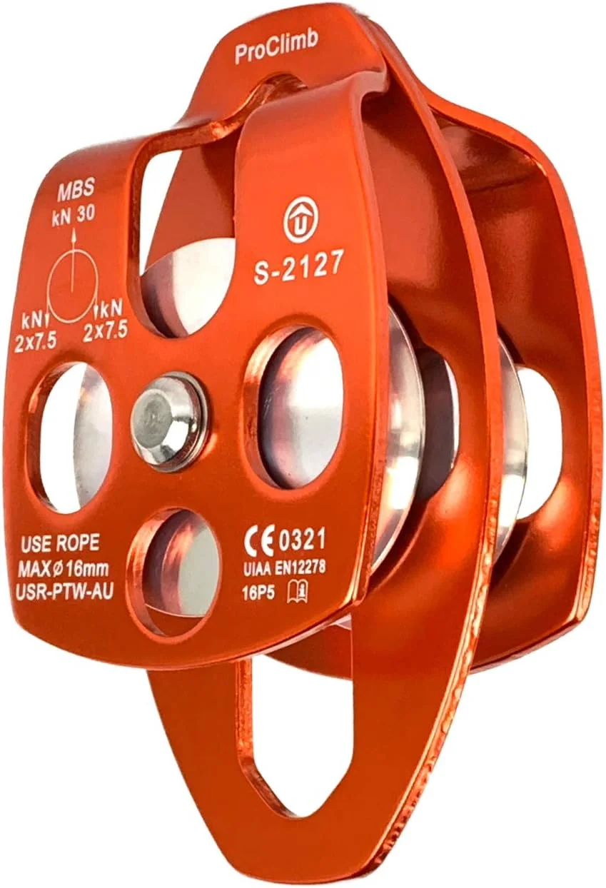 قرقره طناب آلومینیومی بزرگ ProClimb 30kN - تک/دو شیار، دارای گواهینامه CE/UIAA