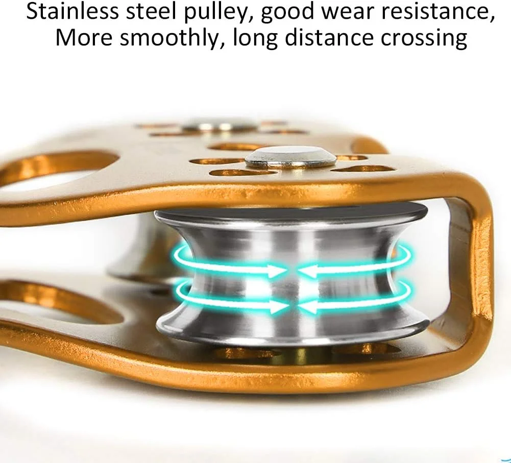 قرقره دوبل 45KN طناب‌راه قرقره دو محور برای طناب 8 تا 13 میلی‌متری برای صخره‌نوردی در فضای باز حمل و نقل در ارتفاع بالا