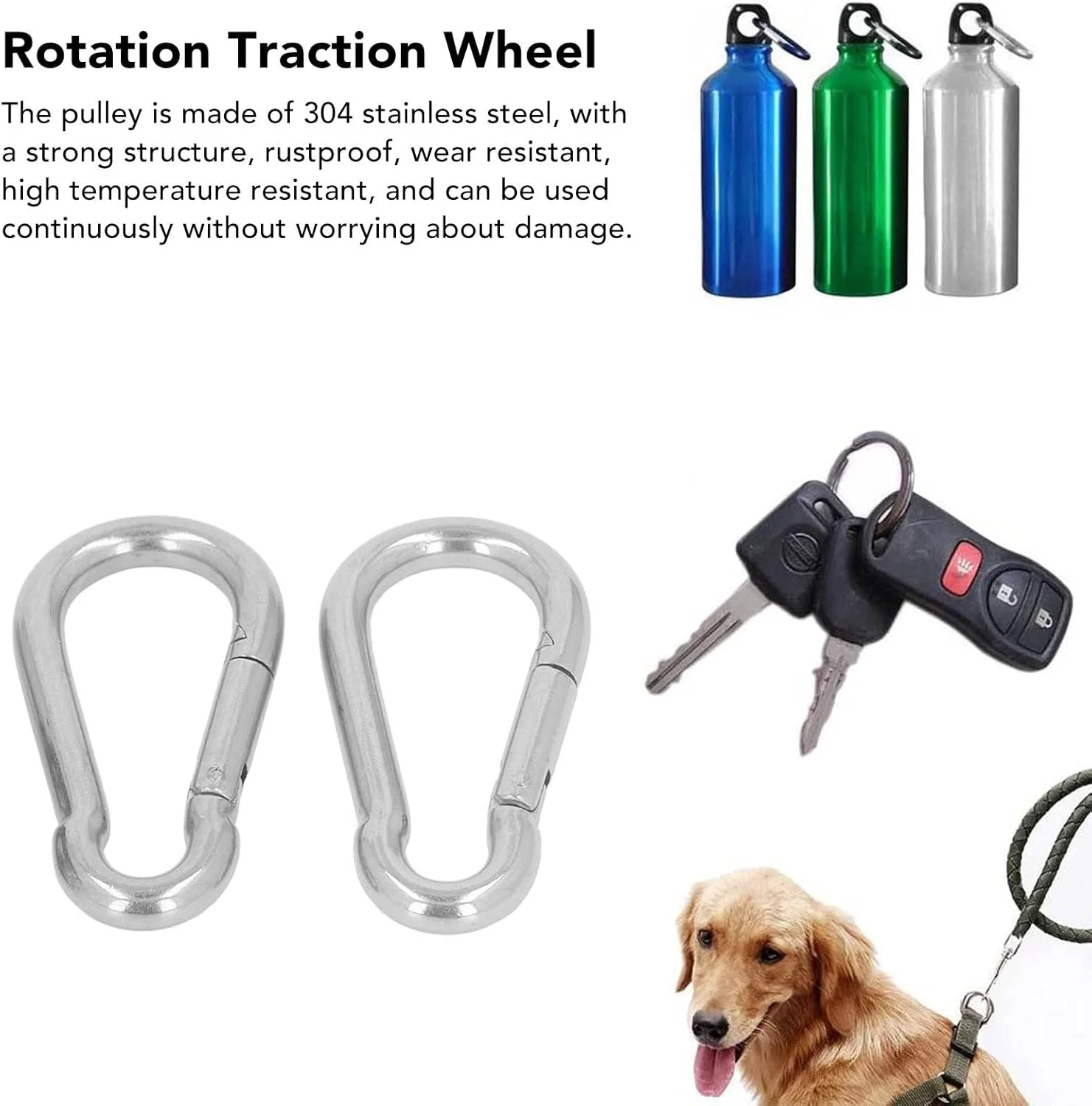 چرخ قرقره کششی چرخشی، بلوک قرقره گردان M25 ضد زنگ استیل ضد زنگ مقاوم با قلاب فنری M9 برای پیاده روی