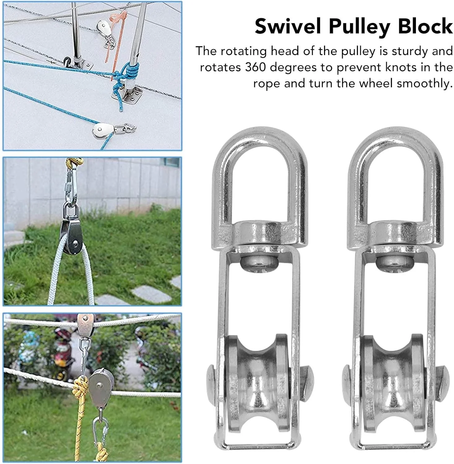 چرخ قرقره کششی چرخشی، بلوک قرقره گردان M25 ضد زنگ استیل ضد زنگ مقاوم با قلاب فنری M9 برای پیاده روی