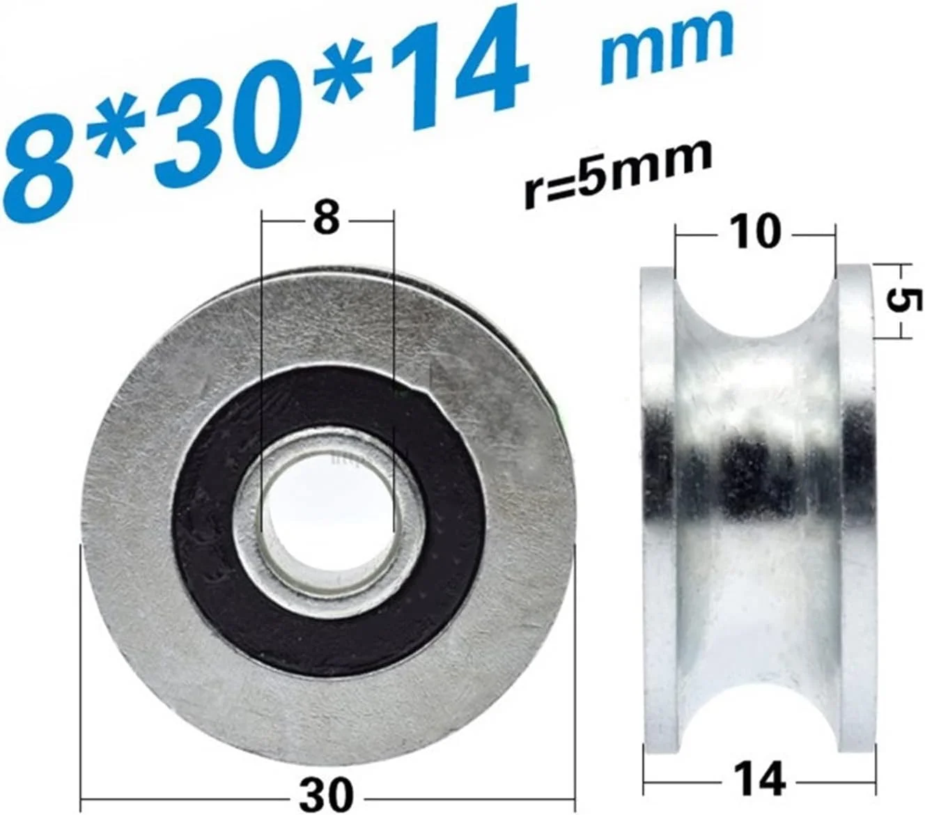 قرقره NNHGBB استیل ضد زنگ شیاردار، قرقره بلبرینگ غلتکی، چرخ راهنمای مسیر، لوازم جانبی قرقره سخت افزاری (سایز: 6x30x14 میلی متر)
