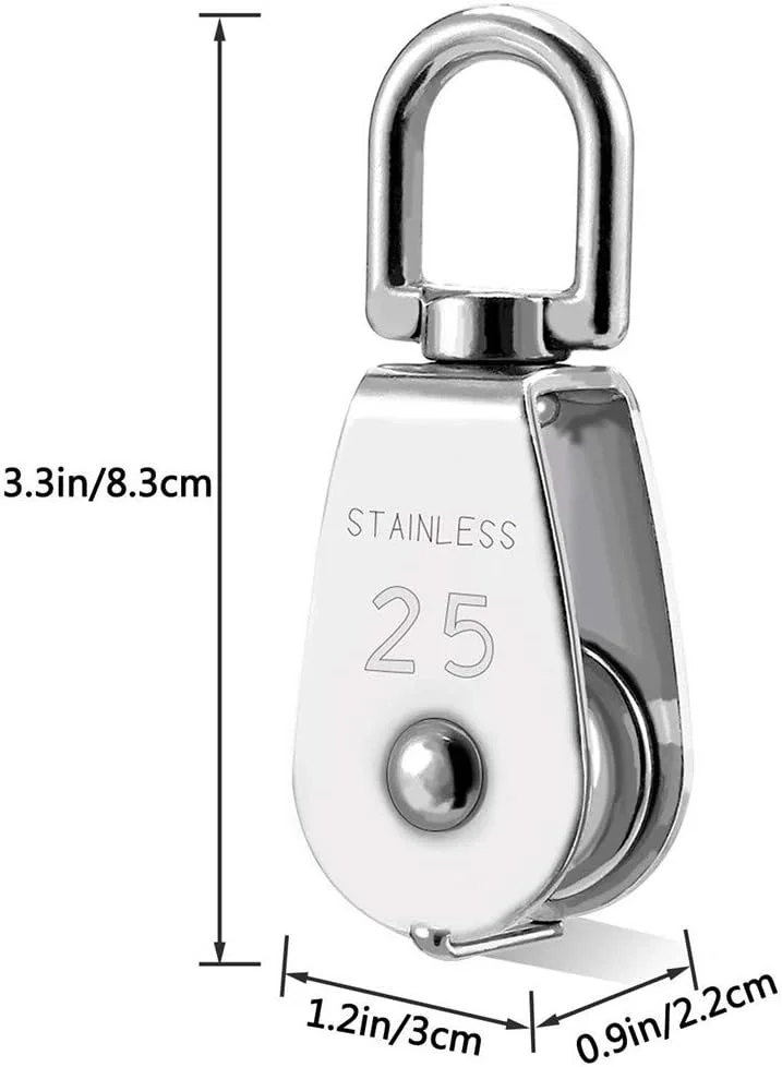 بلوک قرقره جرثقیل طناب سیمی استیل Nxtop مدل M25، قلاب گردان جرثقیل بالابر، قرقره تکی آویز، چرخ بکسل سیم بکسل، 4 عدد