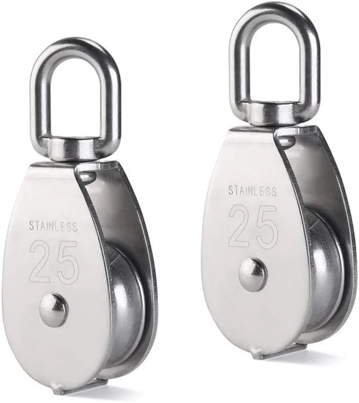 بلوک قرقره جرثقیل طناب سیمی استیل Nxtop مدل M25، قلاب گردان جرثقیل بالابر، قرقره تکی آویز، چرخ بکسل سیم بکسل، 4 عدد