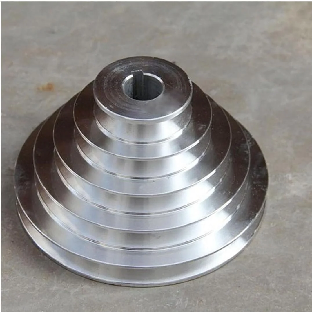 فولی پله ای 5 مرحله ای پاگودا، قطر خارجی 150 میلی متر، آلومینیومی نوع A، مناسب تسمه تایم V شکل، قطر داخلی 14 میلی متر فولی پله ای 5 مرحله ای پاگودا، قطر خارجی 150 میلی متر، آلومینیومی نوع A، مناسب تسمه تایم V شکل، قطر داخلی 14 میلی متر