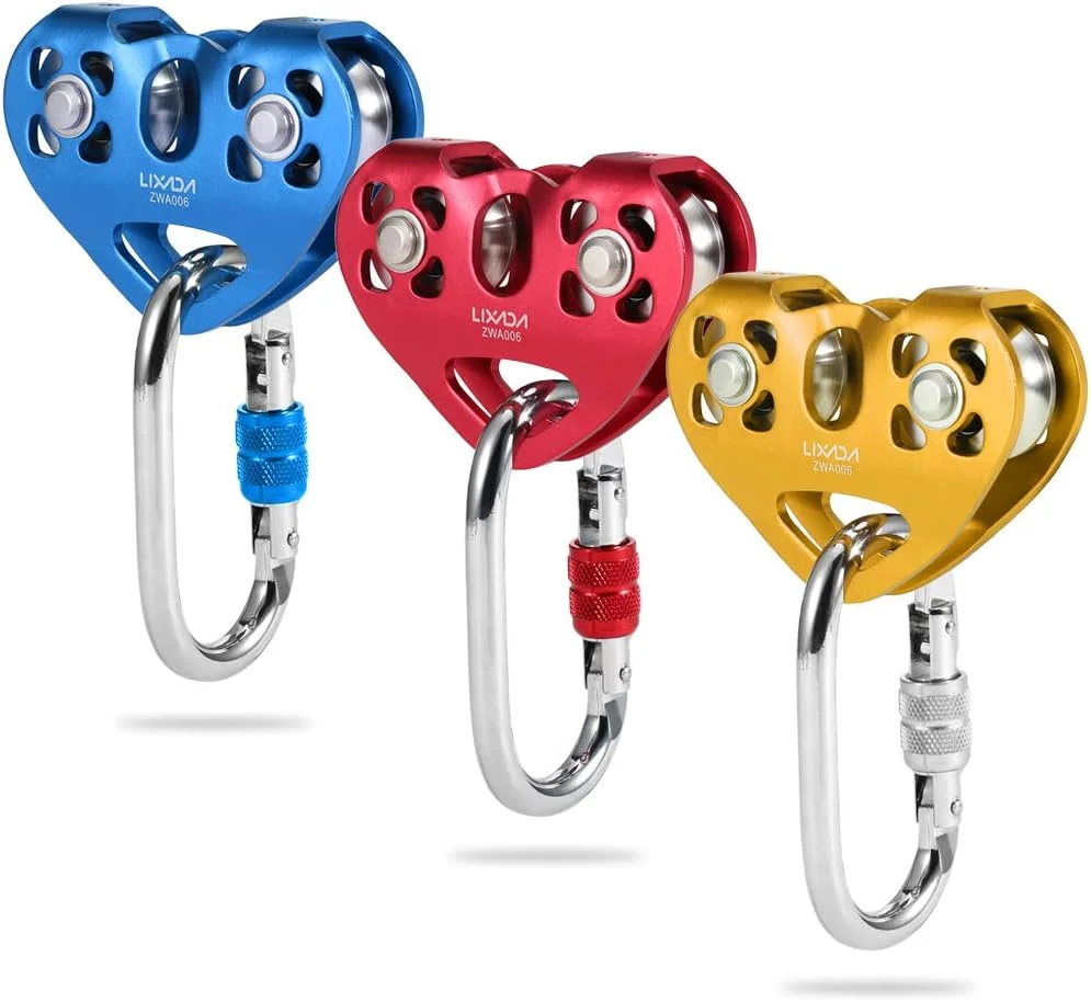 قرقره ترولی کابل 30kN Rokie، قرقره دوبل به همراه کارابین قفل پیچی 25kN برای صخره نوردی، غارنوردی، کار در ارتفاع و نجات