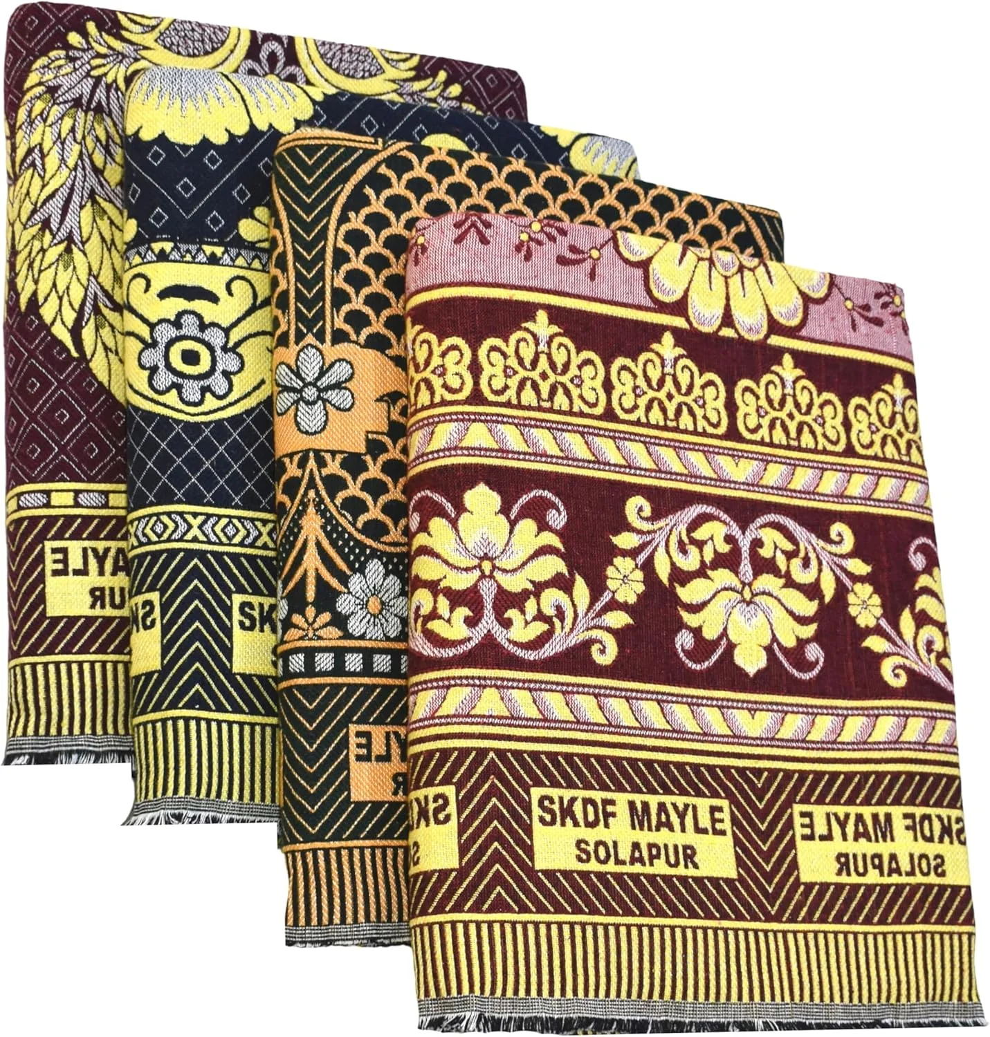 TUNI MANI Solapur Chaddar Cotton Bedsheet/Blanket | Multicolour Floral Design | Size : 60" X 90"inches (5' x 7.5' Feet) | Queen | (Pattern May Vary) (Pack of 4)