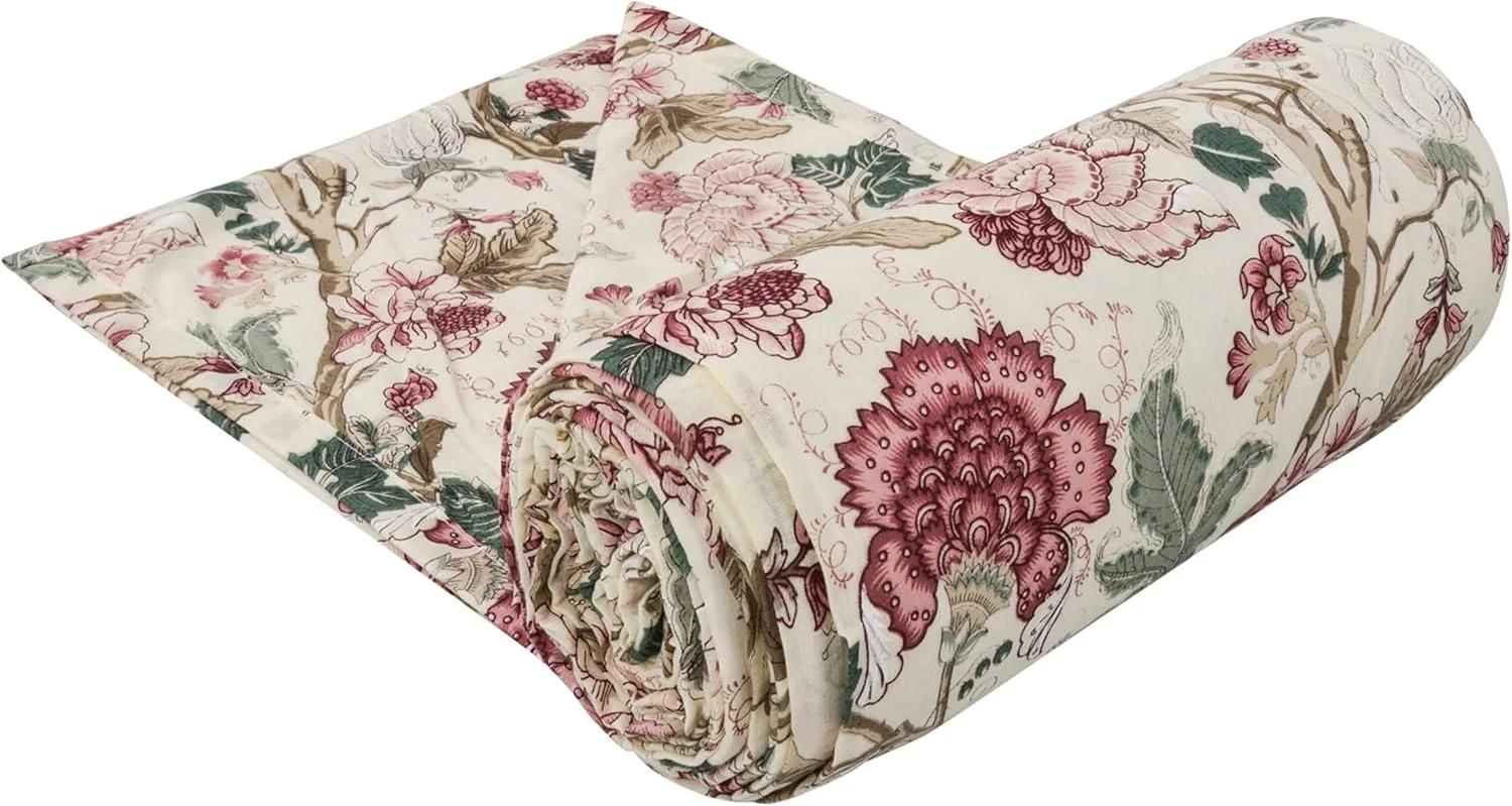 لحاف یک نفره پنبه‌ای ۱۰۰٪ Trance Home Linen | طرح چاپی دستی جیپوری | لحاف نرم، سبک و خنک مناسب فصل تابستان (۱۴۲x۲۲۳ سانتی‌متر، Malhaar Red)