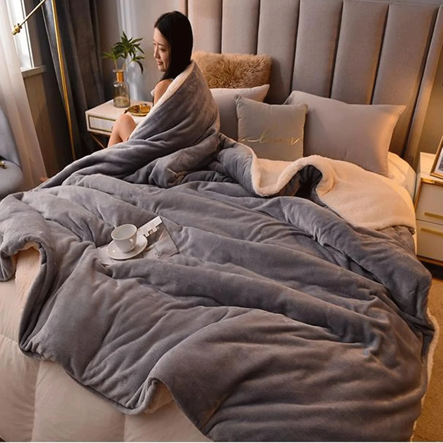 پتو زمستانی پشمی UGFVGYTG، ضخیم و گرم، مناسب بزرگسالان، روکش لحاف زمستانی، دو رو، رنگ ثابت، مناسب مسافرت، پتو اداری، مبل، روتختی دو نفره (120x200cm)