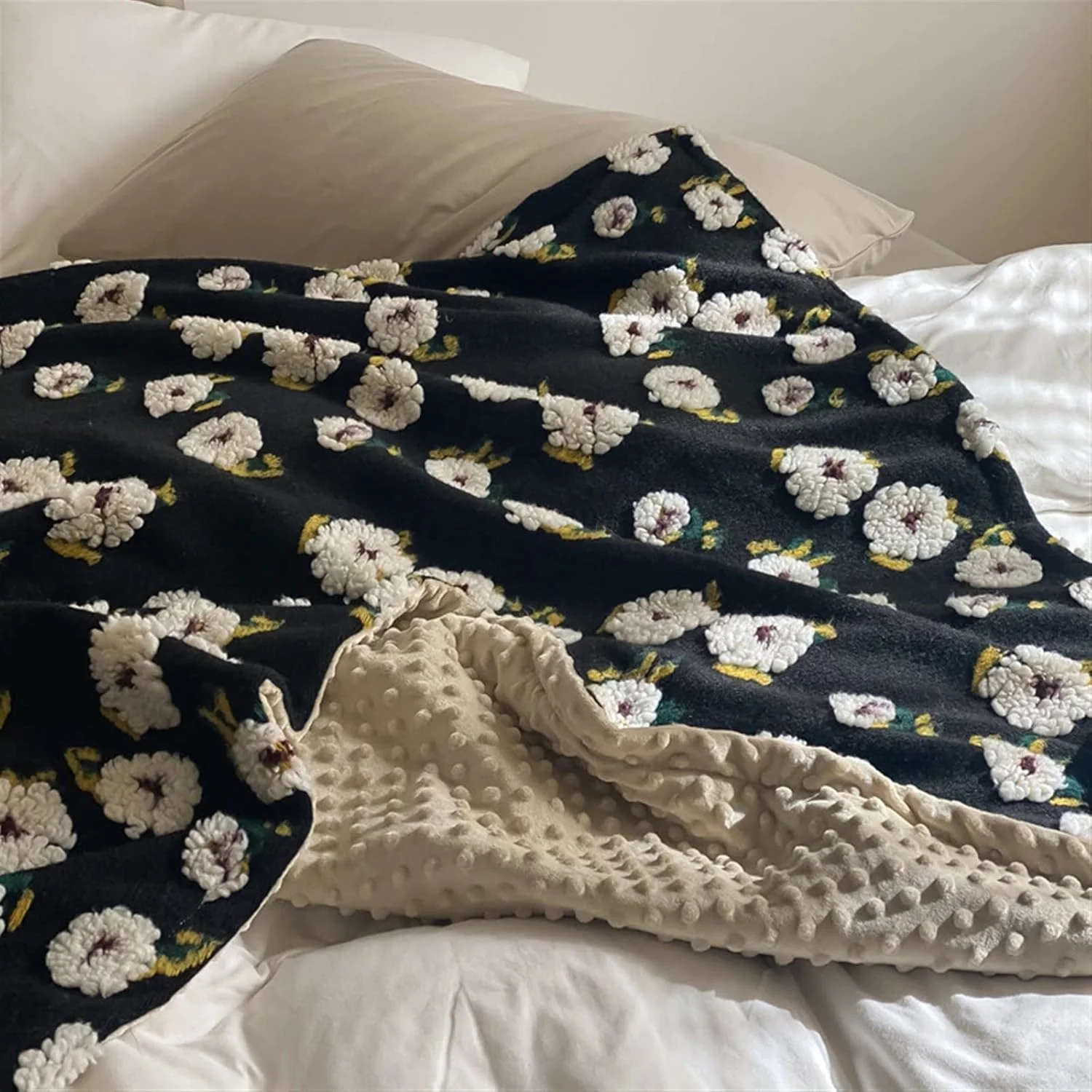 پتو پشمی طرح گل بابونه UGFVGYTG مناسب تخت، ملحفه ضخیم، روکش مبل، شال برای چرت زدن در اداره، پتو مناسب تهویه مطبوع (۱۱۰x۱۵۰ سانتی متر)