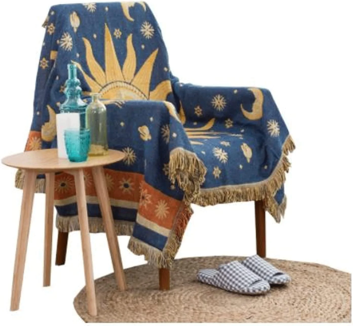 پتو UGFVGYTG ضخیم بافتنی نخی خالص با منگوله، روکش مبل، پتو تخت، دکوراسیون منزل (130x180 سانتی متر)