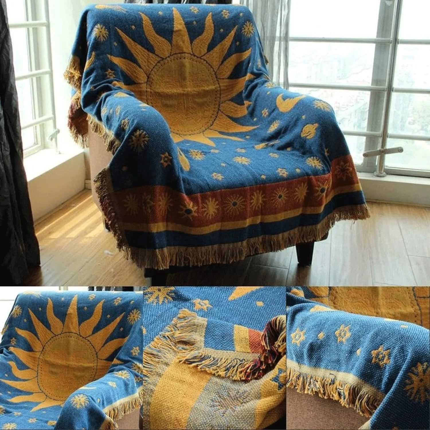 پتو UGFVGYTG ضخیم بافتنی نخی خالص با منگوله، روکش مبل، پتو تخت، دکوراسیون منزل (130x180 سانتی متر)