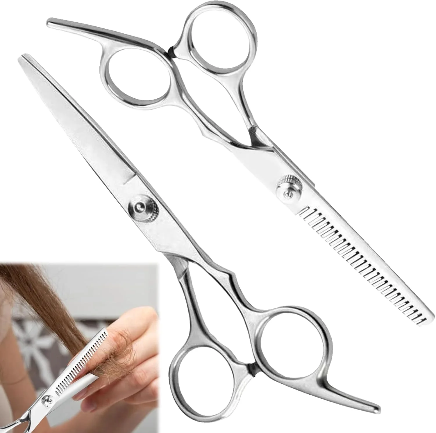 بسته 2 عددی قیچی مو استیل ضد زنگ ممتاز Keyxer، قیچی های بسیار تیز و دقیق برای حجم دادن، قیچی مو برای کم کردن حجم و حالت دادن، مناسب برای منزل، سالن آرایشگری و آرایشگران بسته 2 عددی قیچی مو استیل ضد زنگ ممتاز Keyxer، قیچی های بسیار تیز و دقیق برای حجم دادن، قیچی مو برای کم کردن حجم و حالت دادن، مناسب برای منزل، سالن آرایشگری و آرایشگران