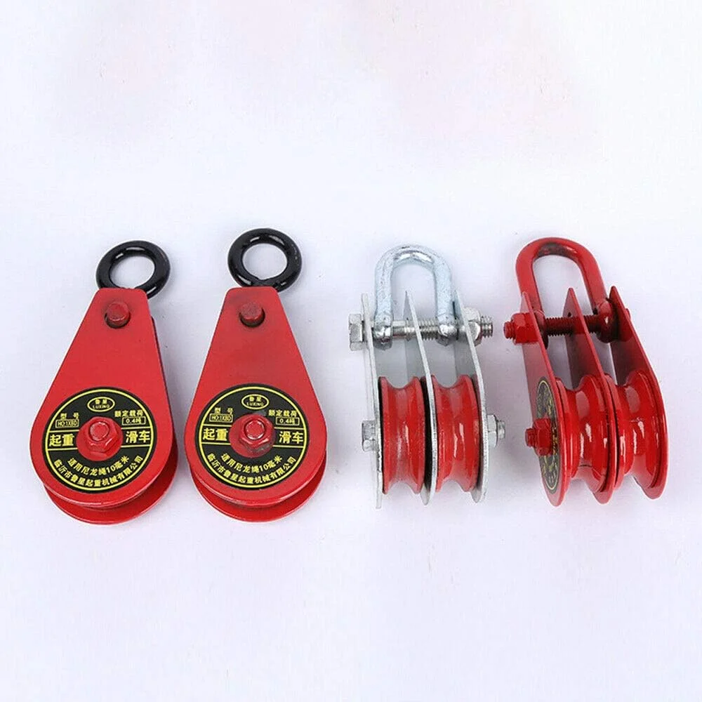قرقره تکی بلوک قرقره ای آهن سنگین با قلاب بارگیری 0.3 تن برای طناب سیم بکسل (قرمز)