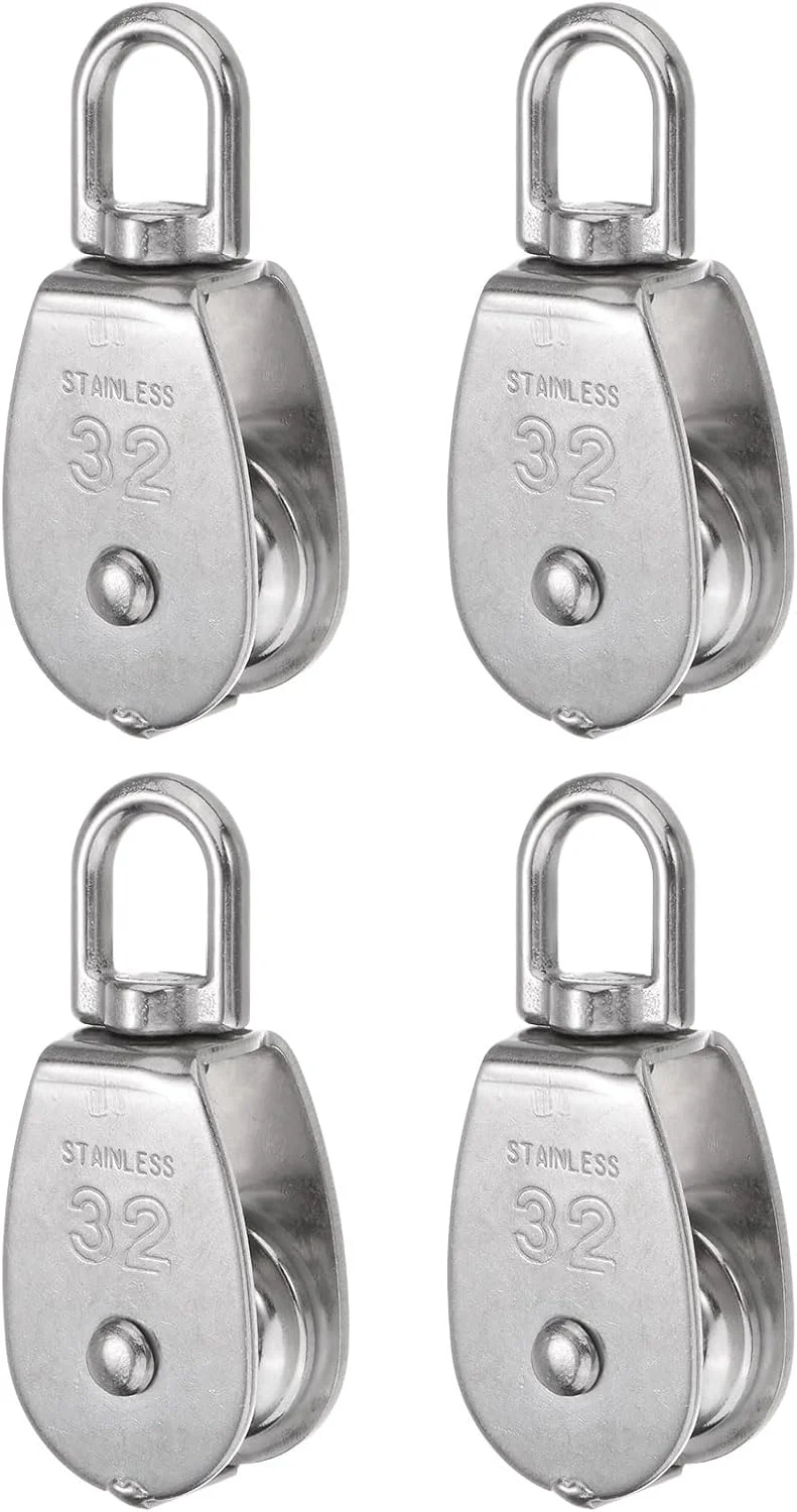 سورسینگ مپ 4 عدد قرقره تکی M32، چرخ بکسل سیم بکسل آویز فولاد ضد زنگ 304، قلاب گردان جرثقیل بالابر، غلتک قرقره کابل طناب